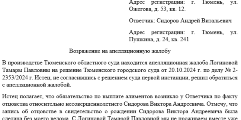 Образец отзыва возражения на апелляционную жалобу